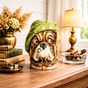Wonderful Antique Bulldog Humidor Jar Ceramic Figural Tobacco Jar English Dog Head Lidded Jar Vintage Tobacciana Home Decor