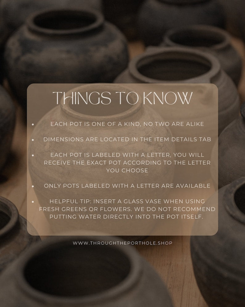 Handcrafted Clay Vintage Vase Rustic Pottery In Black and Grey with Handles