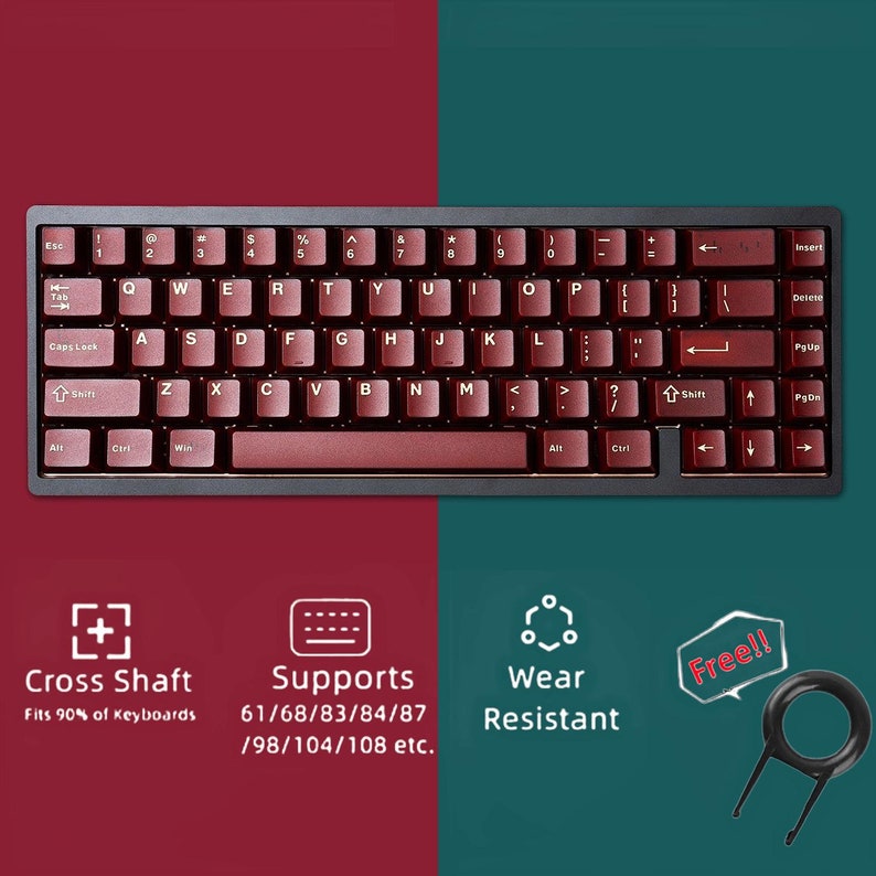 Vintage Red Keycaps Set, Frosted Red Keycaps Set, Cherry Mechanical Keyboard Keycap Set, 120 Artisan Keycaps, Gift for Friend