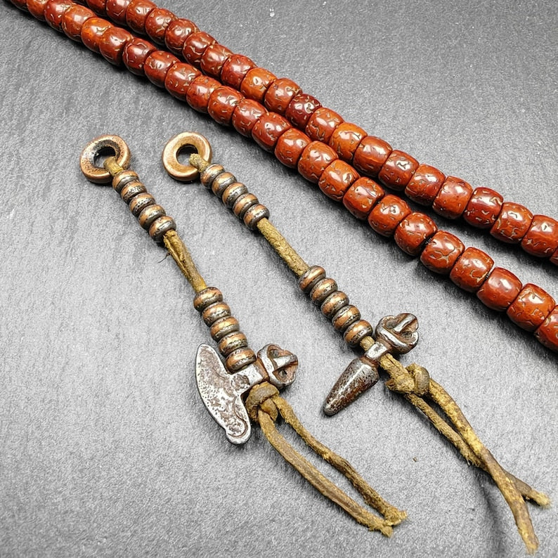 Tibetan Prayer Bead Counters: Cold Iron Inlaid Lima Brass Mala Accessories