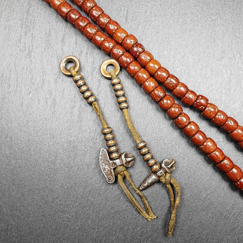 Tibetan Prayer Bead Counters: Cold Iron Inlaid Lima Brass Mala Accessories