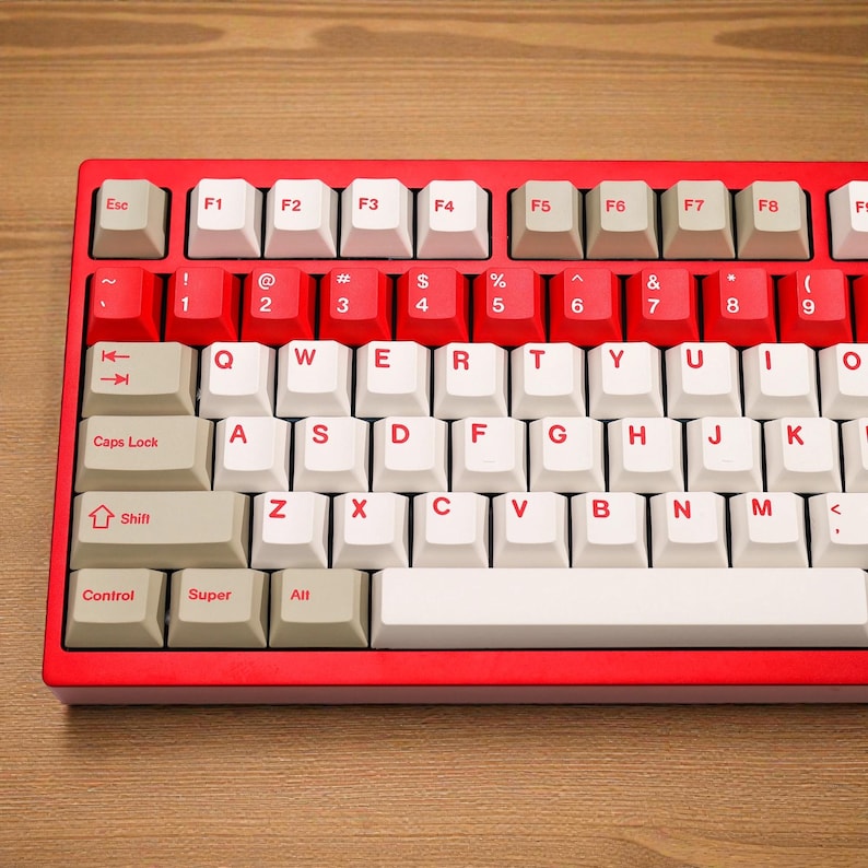 Retro Red n White PBT Keycap Set | Vintage 90s Style | Cherry Profile Dye-Sub | ISO & ANSI Compatible for Custom Keyboards