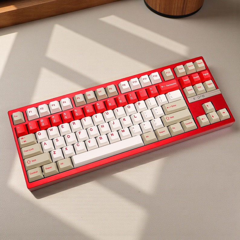 Retro Red n White PBT Keycap Set | Vintage 90s Style | Cherry Profile Dye-Sub | ISO & ANSI Compatible for Custom Keyboards