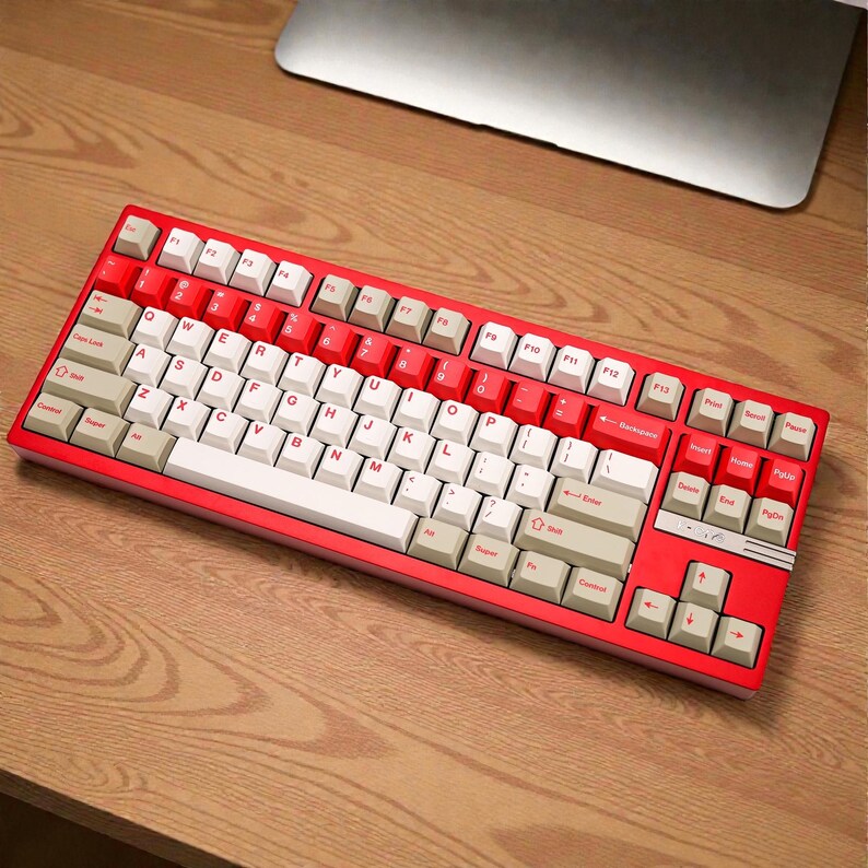 Retro Red n White PBT Keycap Set | Vintage 90s Style | Cherry Profile Dye-Sub | ISO & ANSI Compatible for Custom Keyboards