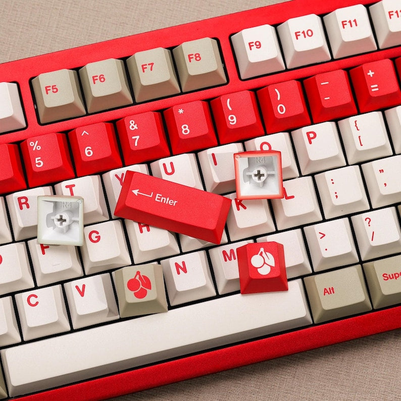 Retro Red n White PBT Keycap Set | Vintage 90s Style | Cherry Profile Dye-Sub | ISO & ANSI Compatible for Custom Keyboards