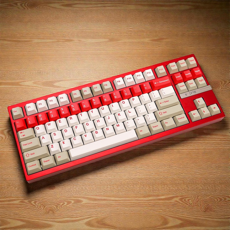 Retro Red n White PBT Keycap Set | Vintage 90s Style | Cherry Profile Dye-Sub | ISO & ANSI Compatible for Custom Keyboards