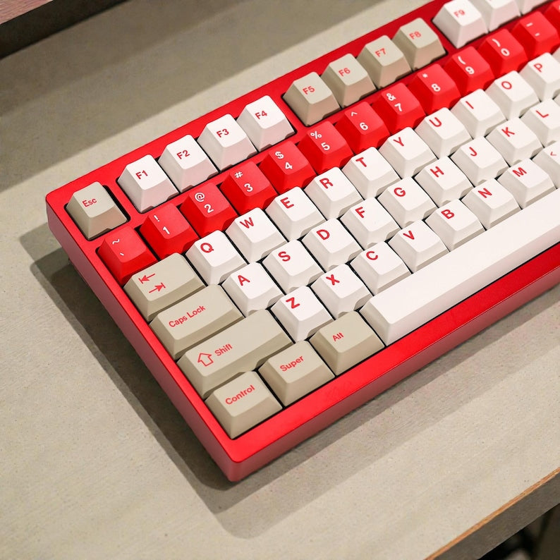 Retro Red n White PBT Keycap Set | Vintage 90s Style | Cherry Profile Dye-Sub | ISO & ANSI Compatible for Custom Keyboards