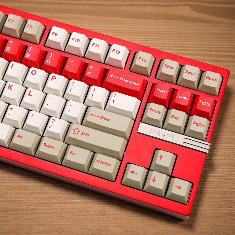 Retro Red n White PBT Keycap Set | Vintage 90s Style | Cherry Profile Dye-Sub | ISO & ANSI Compatible for Custom Keyboards