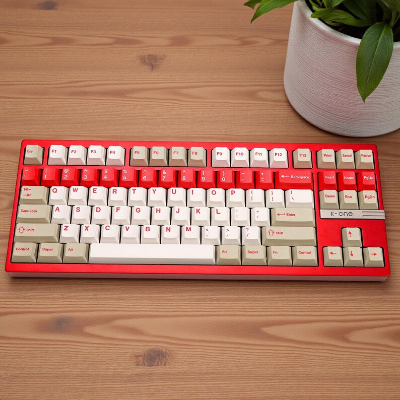 Retro Red n White PBT Keycap Set | Vintage 90s Style | Cherry Profile Dye-Sub | ISO & ANSI Compatible for Custom Keyboards