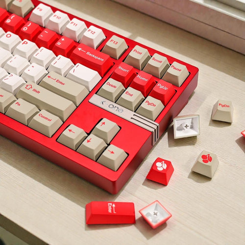 Retro Red n White PBT Keycap Set | Vintage 90s Style | Cherry Profile Dye-Sub | ISO & ANSI Compatible for Custom Keyboards