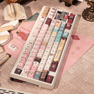 Grand Budapest–Inspired Keycaps | Vintage Hotel Keyboard Set | Pastel Pink Film Art Mechanical Keycaps