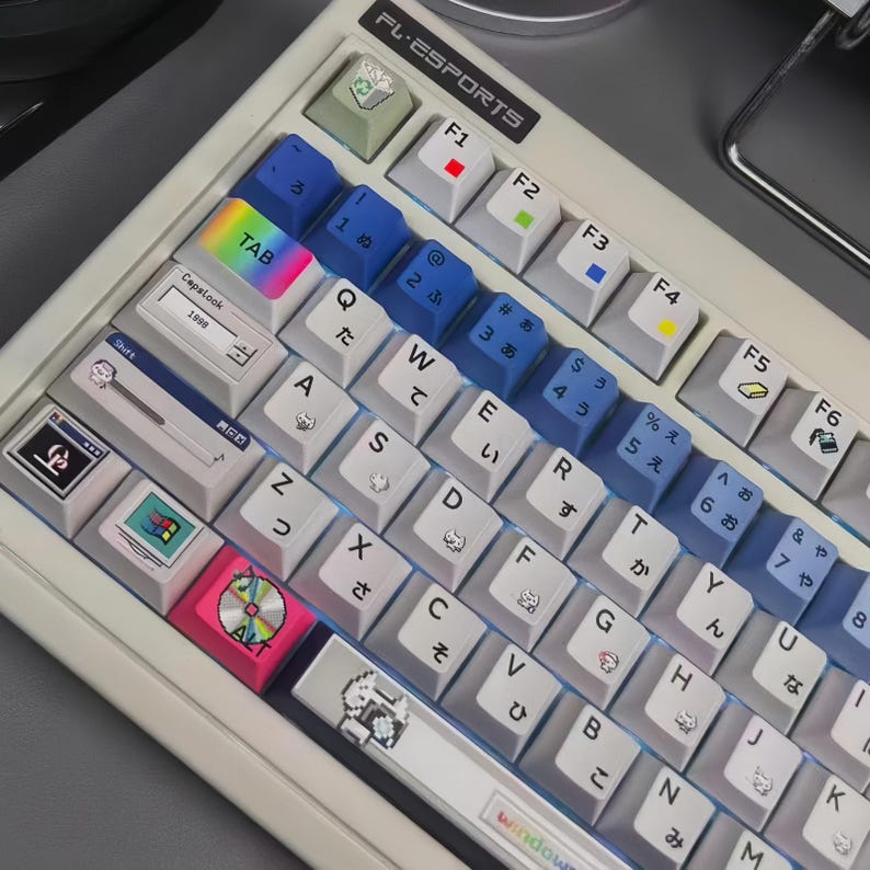 Crazy Win98 Retro Pixel Keycap Set – 126 Keys PBT Cherry Profile – Classic 90s Desktop Neko – Vintage Pixel Style Artisan Keycaps
