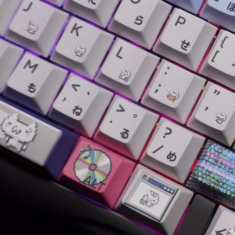 Crazy Win98 Retro Pixel Keycap Set – 126 Keys PBT Cherry Profile – Classic 90s Desktop Neko – Vintage Pixel Style Artisan Keycaps