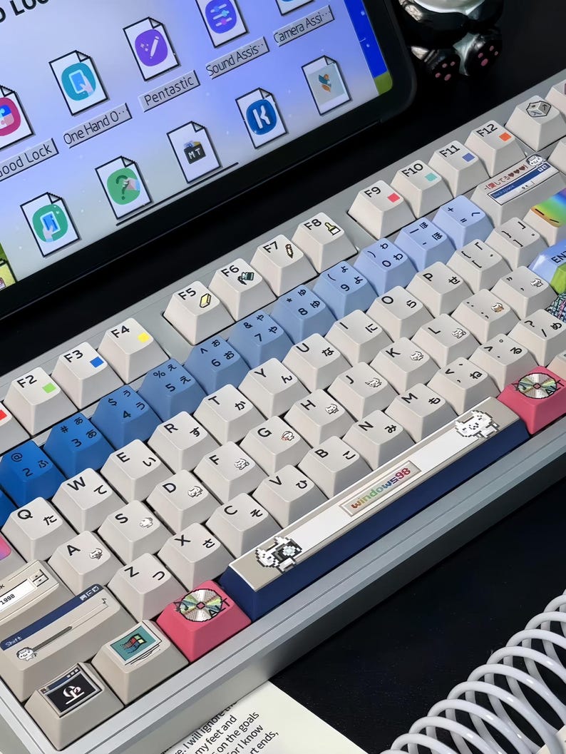 Crazy Win98 Retro Pixel Keycap Set – 126 Keys PBT Cherry Profile – Classic 90s Desktop Neko – Vintage Pixel Style Artisan Keycaps
