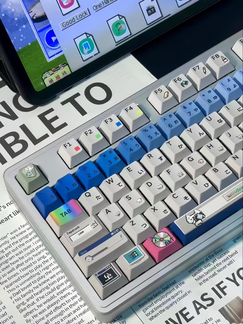 Crazy Win98 Retro Pixel Keycap Set – 126 Keys PBT Cherry Profile – Classic 90s Desktop Neko – Vintage Pixel Style Artisan Keycaps