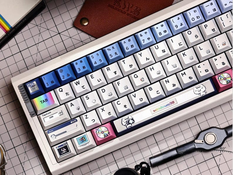 Crazy Win98 Retro Pixel Keycap Set – 126 Keys PBT Cherry Profile – Classic 90s Desktop Neko – Vintage Pixel Style Artisan Keycaps