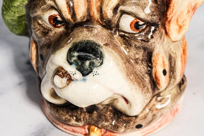 Wonderful Antique Bulldog Humidor Jar Ceramic Figural Tobacco Jar English Dog Head Lidded Jar Vintage Tobacciana Home Decor